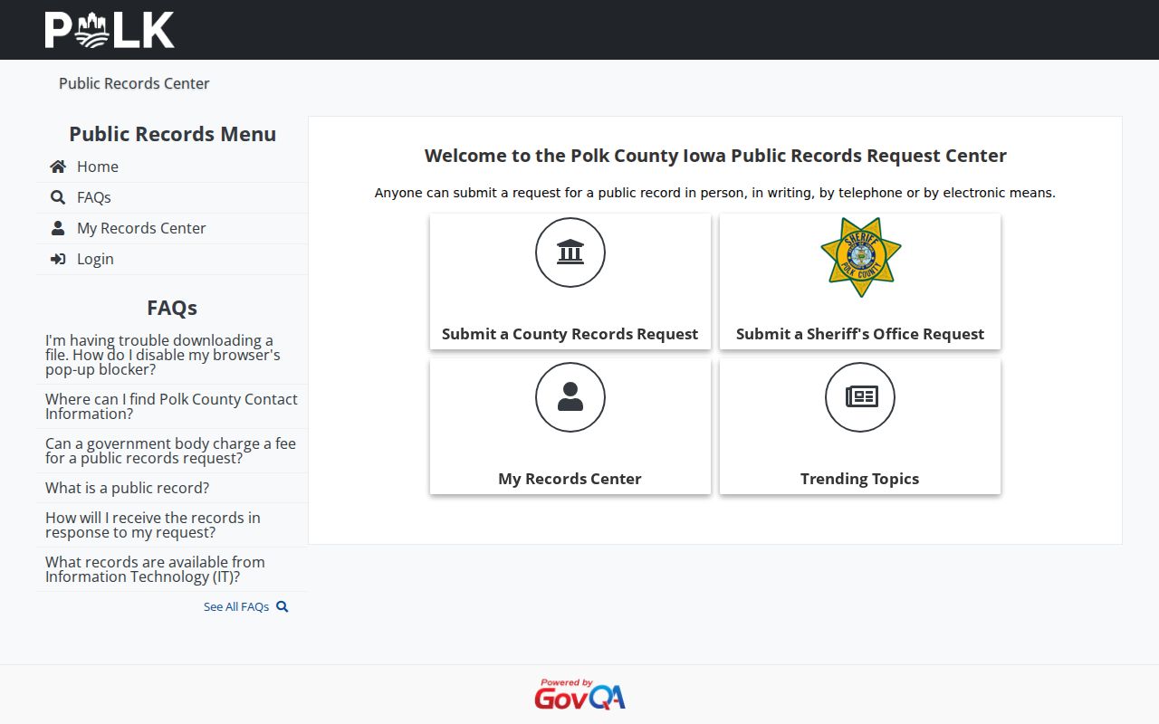 Urbandale residents directory Polk County public records request portal