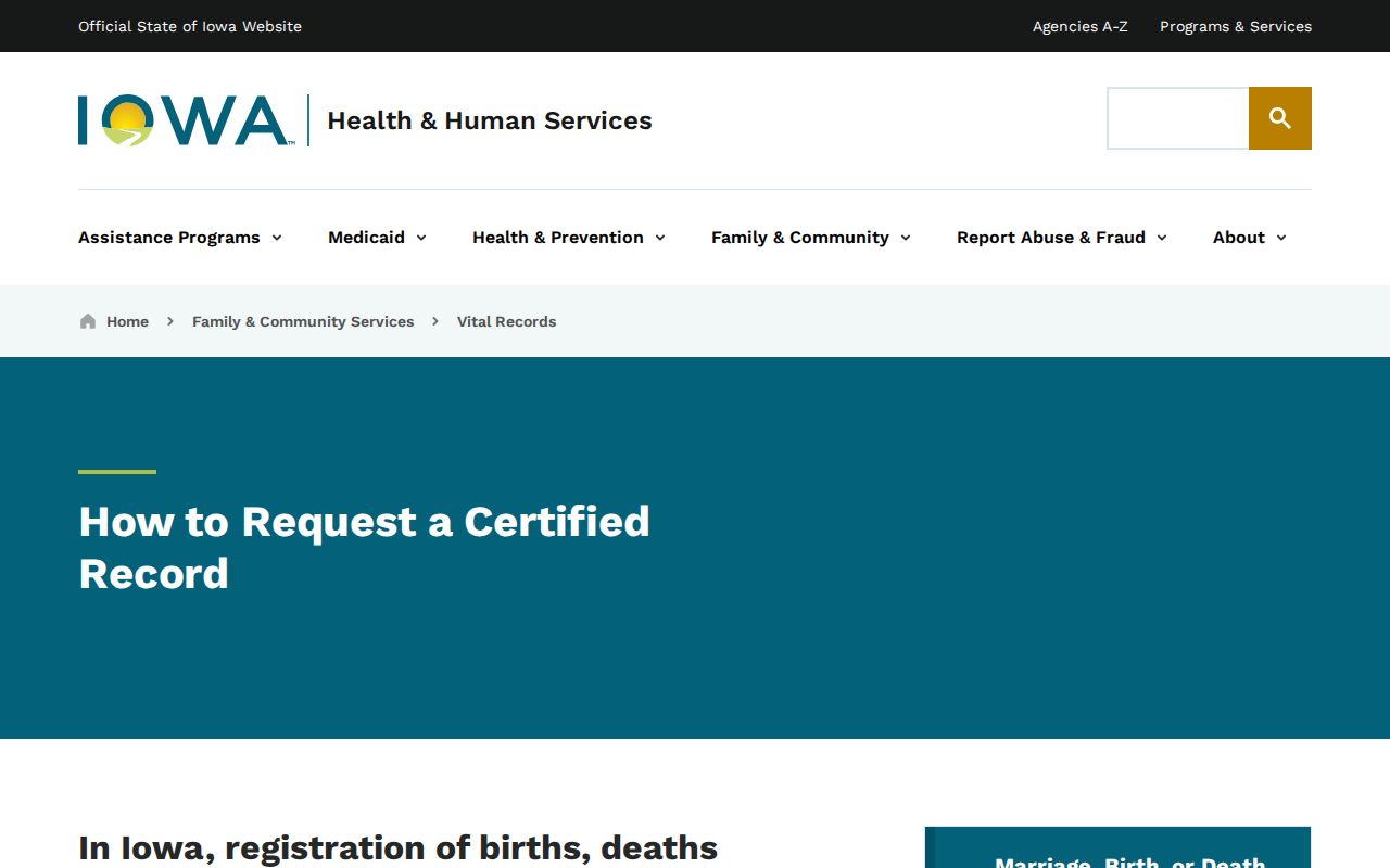 Iowa vital record instructions for an Urbandale resident lookup