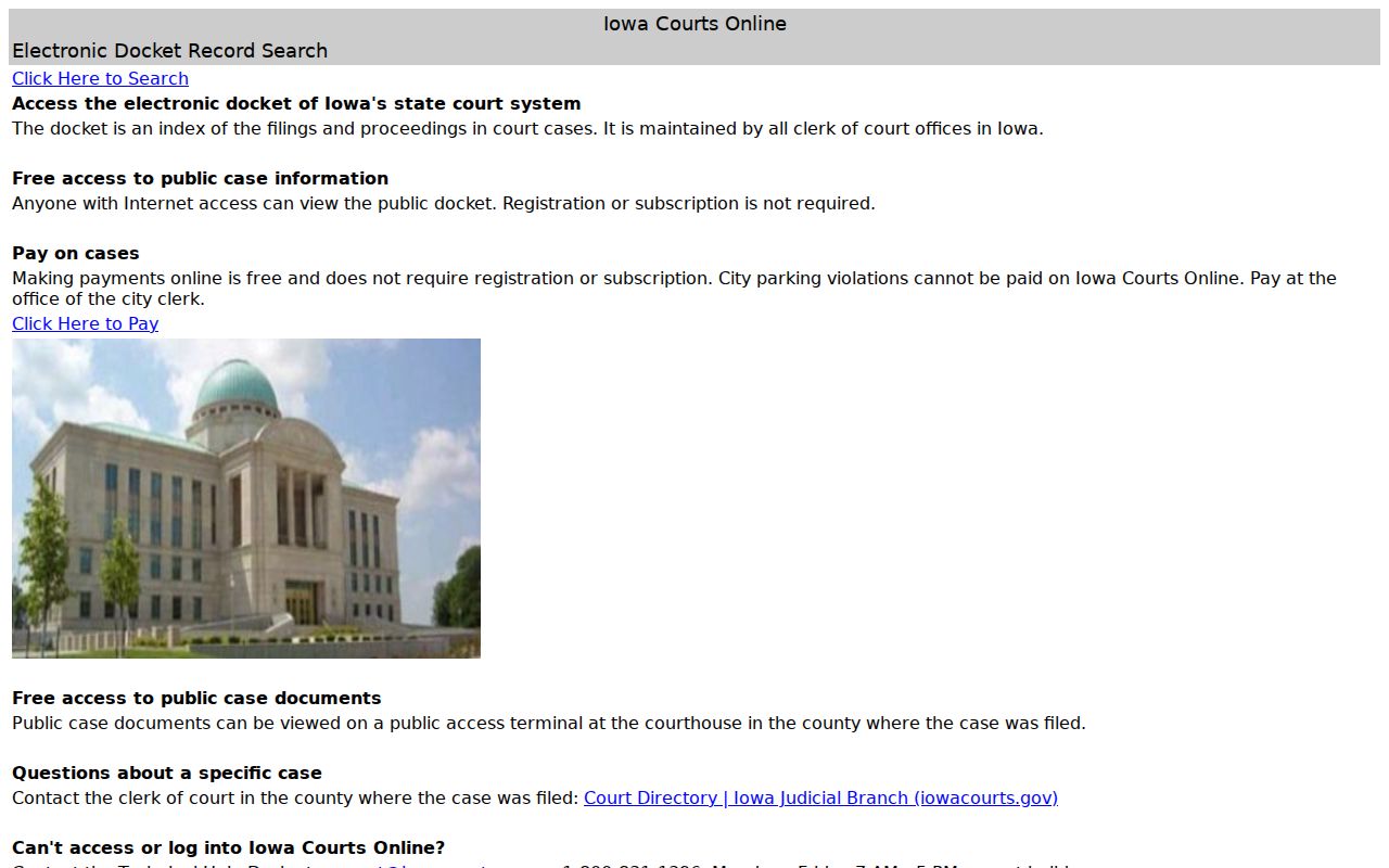 Iowa Courts Online public case search used for an Urbandale resident lookup